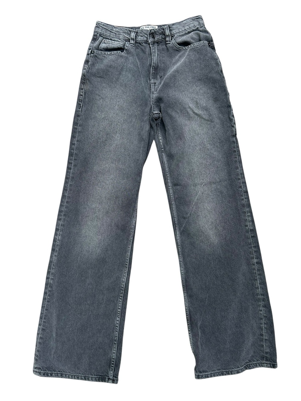 Free People Tinsley Baggy Jeans High Rise Straight Leg Faded Black Sz 26